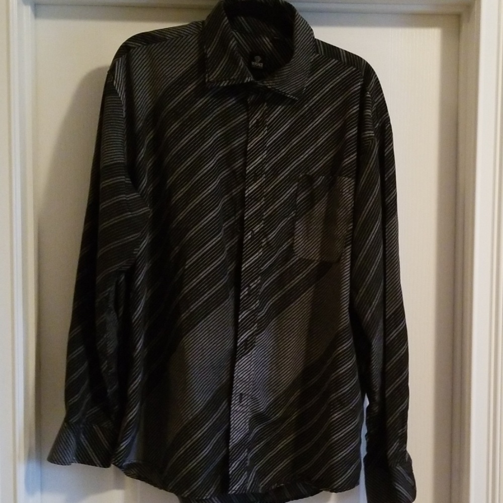Versace | Men's Black & Gray Stripe Dress Shirt